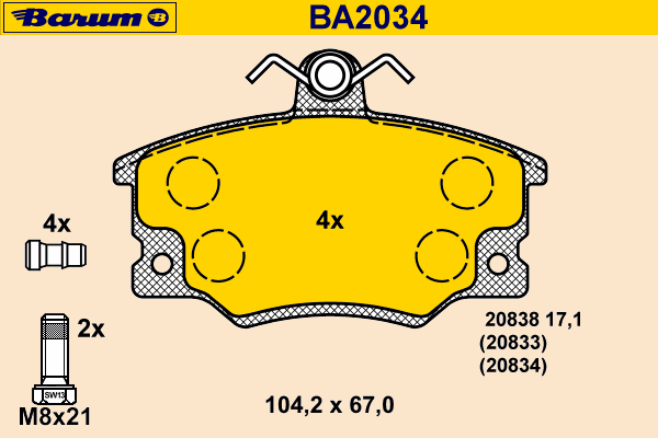 Комплект тормозных колодок, дисковый тормоз BARUM BA2034