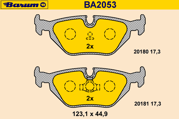 Комплект тормозных колодок, дисковый тормоз BARUM BA2053
