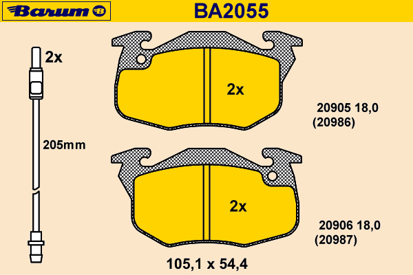 Комплект тормозных колодок, дисковый тормоз BARUM BA2055