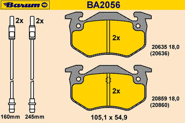 Комплект тормозных колодок, дисковый тормоз BARUM BA2056