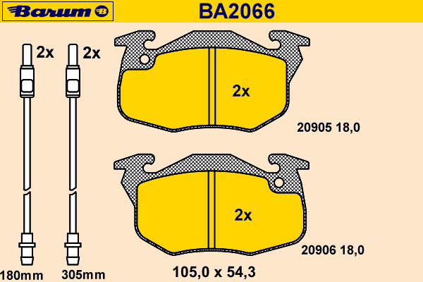 Комплект тормозных колодок, дисковый тормоз BARUM BA2066
