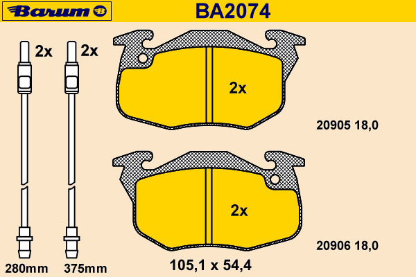 Комплект тормозных колодок, дисковый тормоз BARUM BA2074