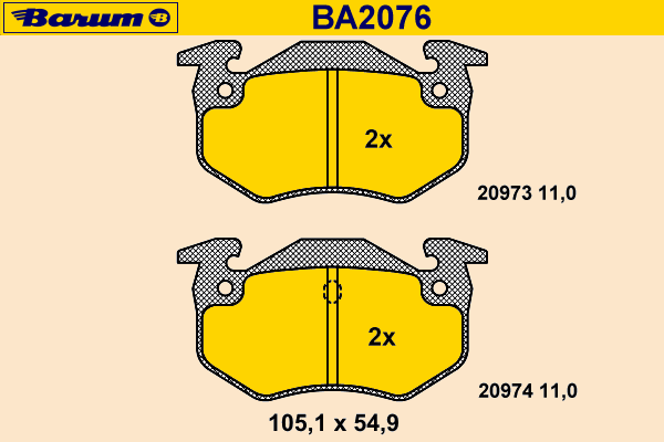 Комплект тормозных колодок, дисковый тормоз BARUM BA2076