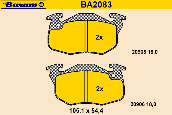 Комплект тормозных колодок, дисковый тормоз BARUM BA2083
