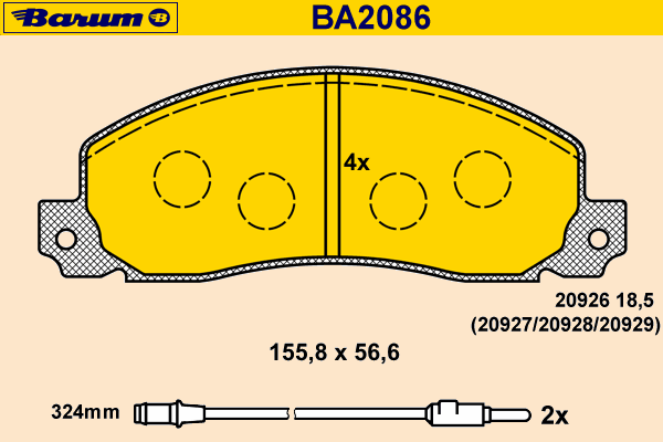 Комплект тормозных колодок, дисковый тормоз BARUM 20926