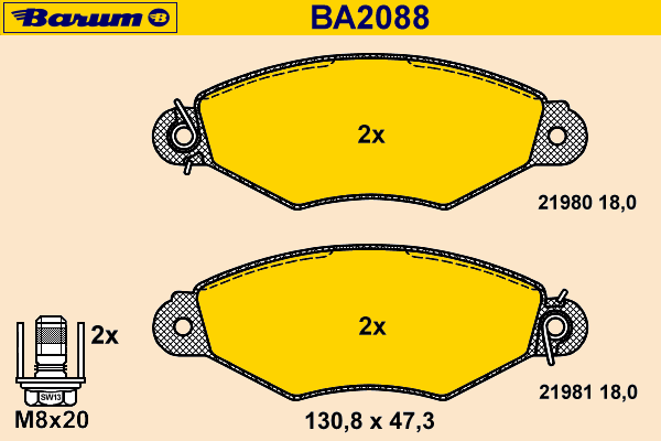 Комплект тормозных колодок, дисковый тормоз BARUM 21981