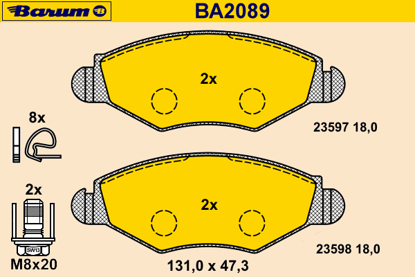 Комплект тормозных колодок, дисковый тормоз BARUM 23597