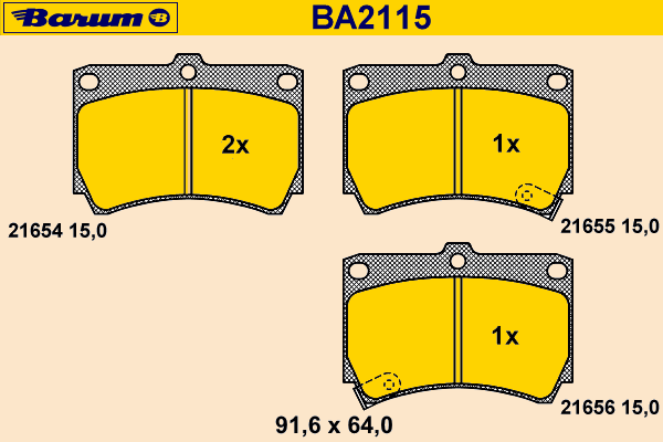 Комплект тормозных колодок, дисковый тормоз BARUM BA2115