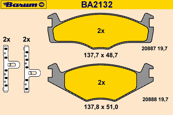 Комплект тормозных колодок, дисковый тормоз BARUM 20888