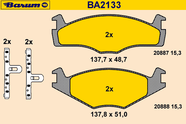 Комплект тормозных колодок, дисковый тормоз BARUM BA2133
