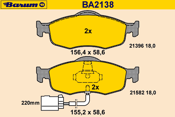 Комплект тормозных колодок, дисковый тормоз BARUM BA2138