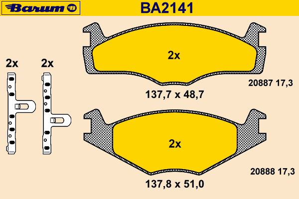 Комплект тормозных колодок, дисковый тормоз BARUM BA2141