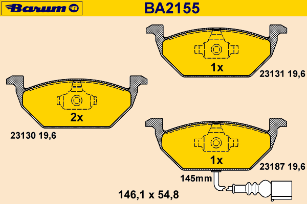 Комплект тормозных колодок, дисковый тормоз BARUM BA2155
