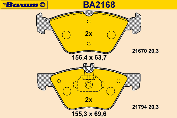 Комплект тормозных колодок, дисковый тормоз BARUM BA2168