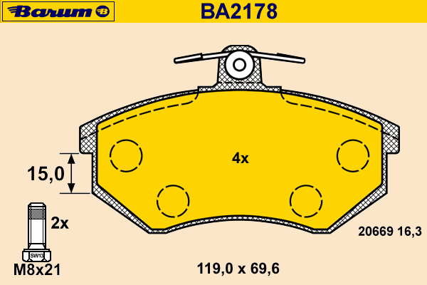 Комплект тормозных колодок, дисковый тормоз BARUM BA2178