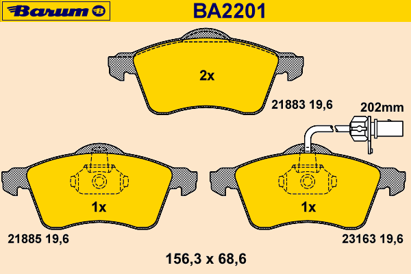Комплект тормозных колодок, дисковый тормоз BARUM BA2201