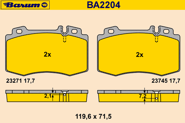 Комплект тормозных колодок, дисковый тормоз BARUM BA2204