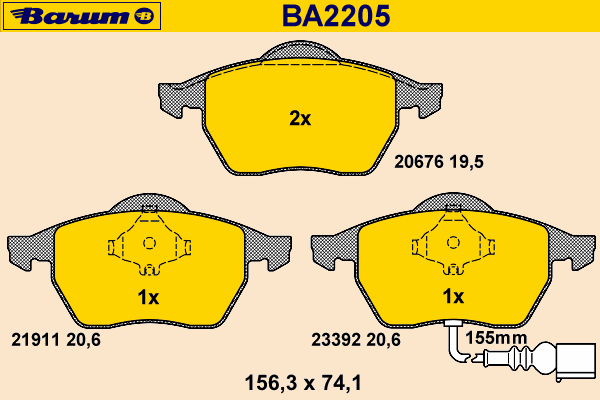 Комплект тормозных колодок, дисковый тормоз BARUM BA2205