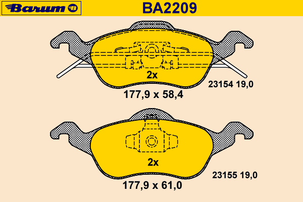 Комплект тормозных колодок, дисковый тормоз BARUM BA2209