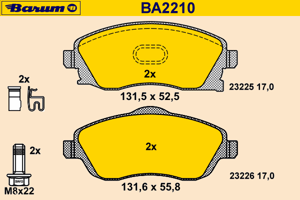 Комплект тормозных колодок, дисковый тормоз BARUM 23225