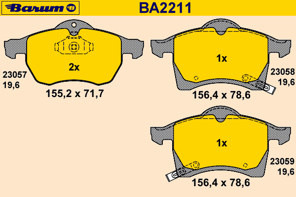 Комплект тормозных колодок, дисковый тормоз BARUM BA2211