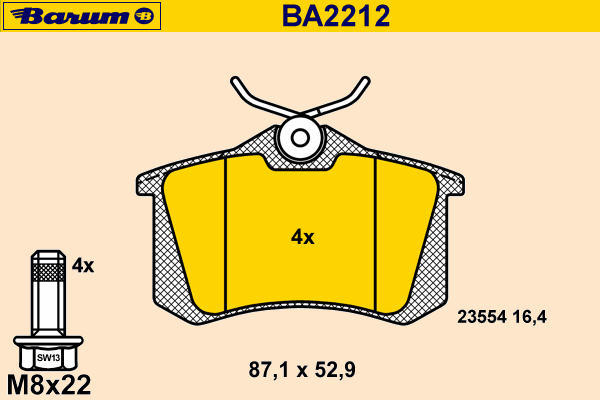Комплект тормозных колодок, дисковый тормоз BARUM BA2212