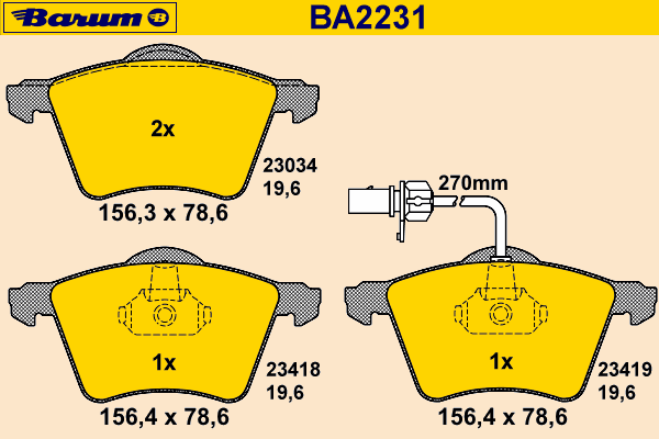 Комплект тормозных колодок, дисковый тормоз BARUM BA2231