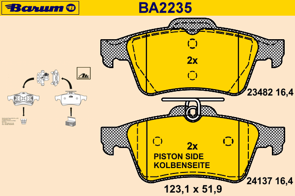 Комплект тормозных колодок, дисковый тормоз BARUM BA2235