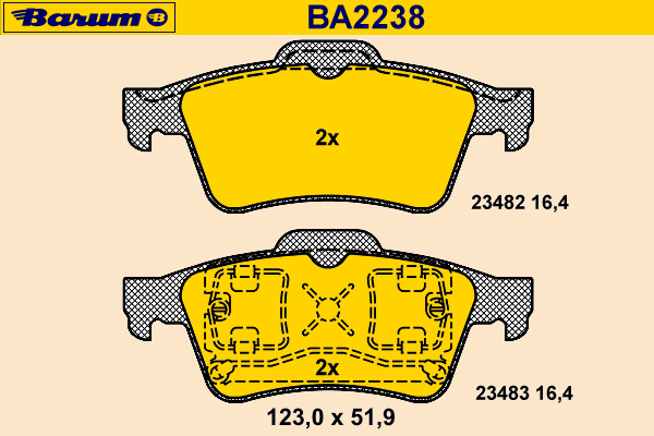 Комплект тормозных колодок, дисковый тормоз BARUM BA2238