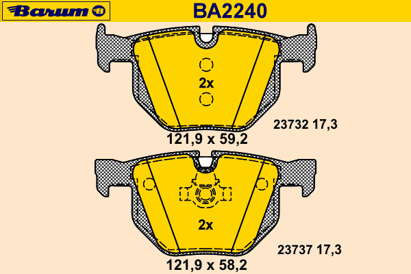 Комплект тормозных колодок, дисковый тормоз BARUM BA2240