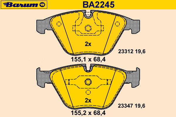 Комплект тормозных колодок, дисковый тормоз BARUM BA2245