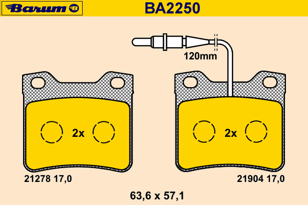 Комплект тормозных колодок, дисковый тормоз BARUM BA2250