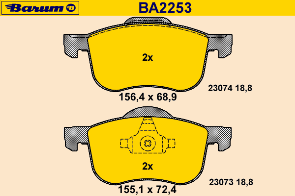 Комплект тормозных колодок, дисковый тормоз BARUM BA2253
