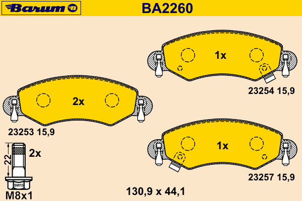 Комплект тормозных колодок, дисковый тормоз BARUM 23253