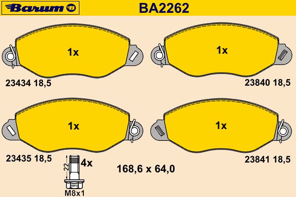 Комплект тормозных колодок, дисковый тормоз BARUM BA2262