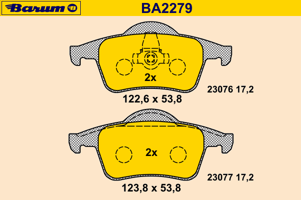 Комплект тормозных колодок, дисковый тормоз BARUM BA2279