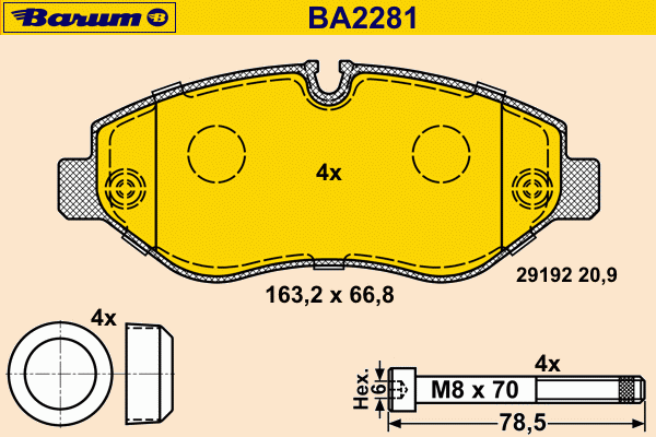 Комплект тормозных колодок, дисковый тормоз BARUM BA2281