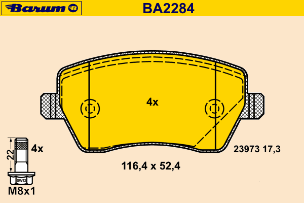 Комплект тормозных колодок, дисковый тормоз BARUM 23973