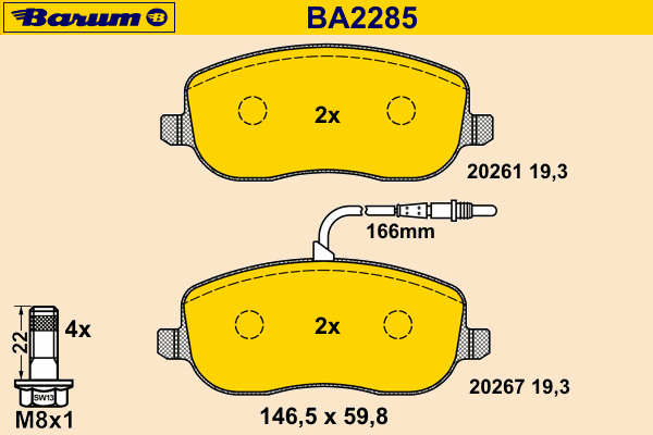 Комплект тормозных колодок, дисковый тормоз BARUM 20267