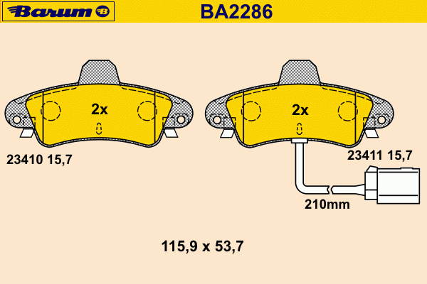 Комплект тормозных колодок, дисковый тормоз BARUM BA2286