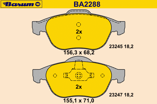 Комплект тормозных колодок, дисковый тормоз BARUM BA2288