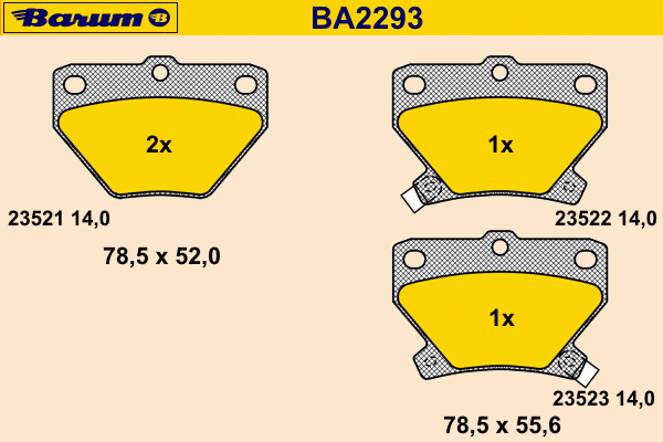 Комплект тормозных колодок, дисковый тормоз BARUM BA2293