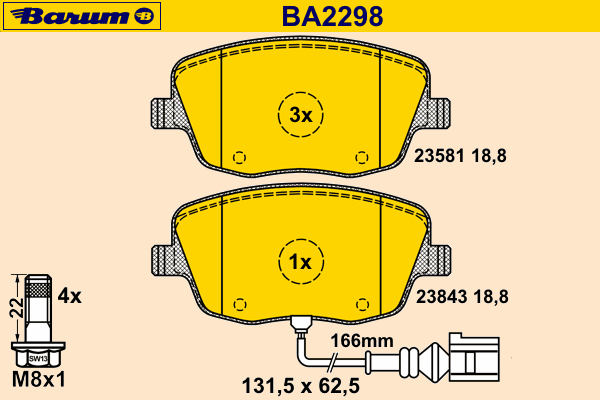 Комплект тормозных колодок, дисковый тормоз BARUM BA2298