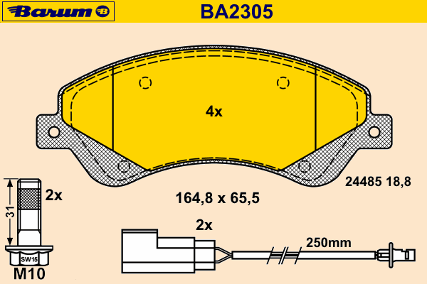 Комплект тормозных колодок, дисковый тормоз BARUM BA2305
