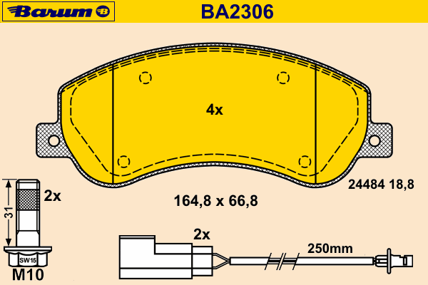 Комплект тормозных колодок, дисковый тормоз BARUM BA2306