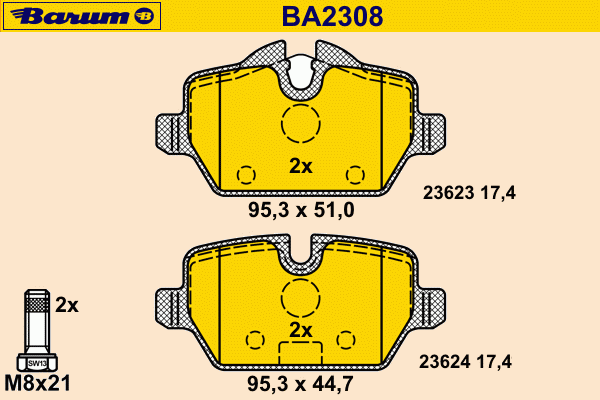 Комплект тормозных колодок, дисковый тормоз BARUM 23624