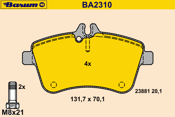 Комплект тормозных колодок, дисковый тормоз BARUM BA2310