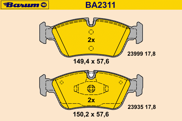 Комплект тормозных колодок, дисковый тормоз BARUM BA2311