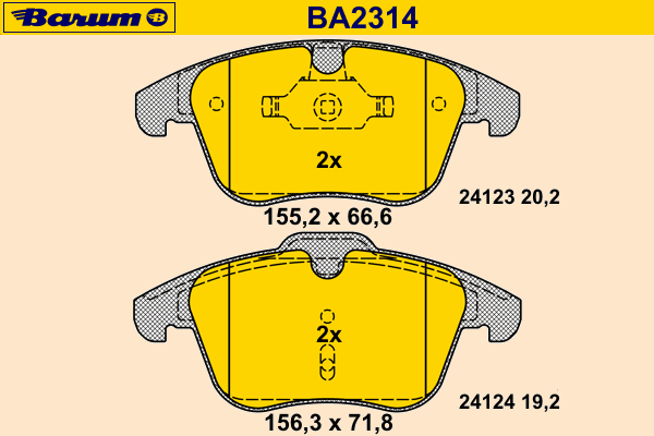 Комплект тормозных колодок, дисковый тормоз BARUM BA2314