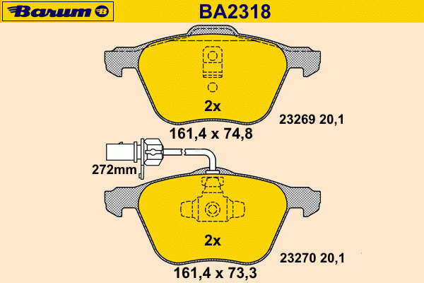 Комплект тормозных колодок, дисковый тормоз BARUM 23270